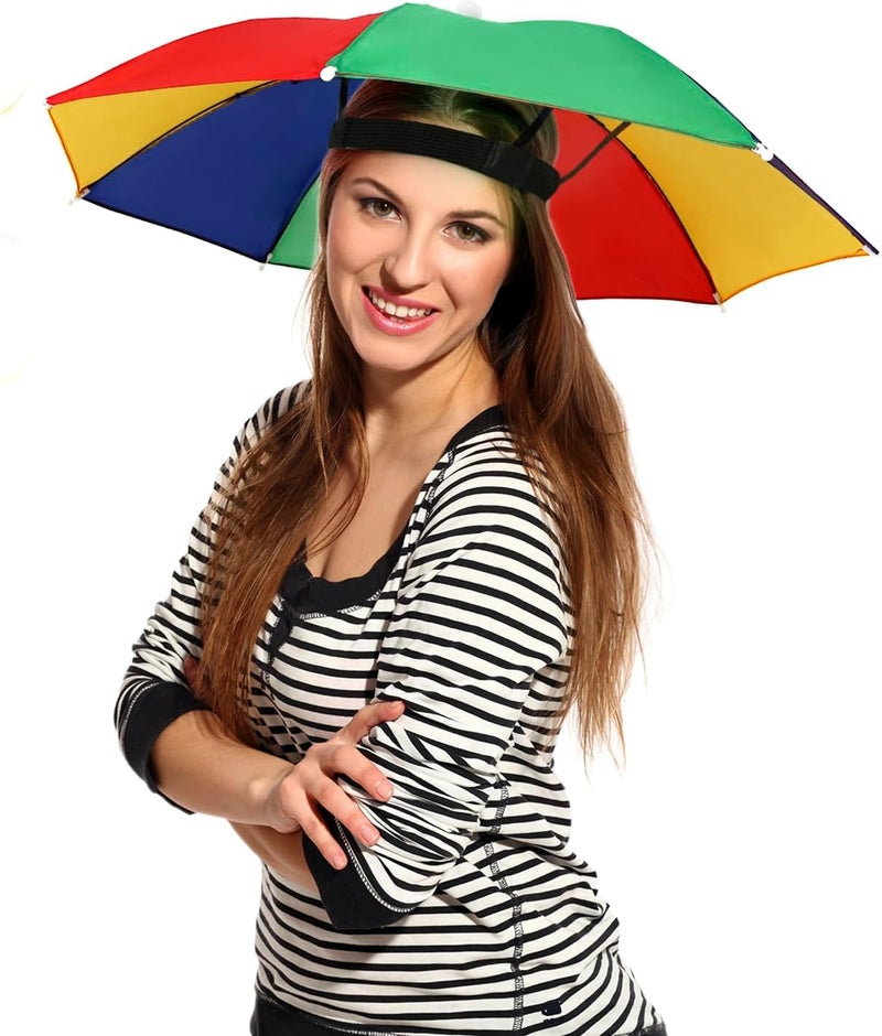 Audaisyly Umbrella Hat, 2 Pack Colorful Party Hats Hands Free Umbrella, Adjustable Headband Fits Women Men Adults for Beach Fishing Gardening - Image 5